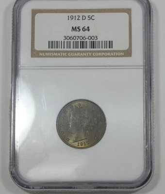 1912-D Liberty/"V" Nickel  CERTIFIED NGC MS 64  5c - Image 1 of 4