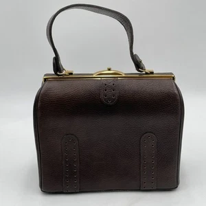 Borsa vintage anni 50 vecchia scatola Kelly pelle marrone manico superiore oro Margolin bella - Foto 1 di 10