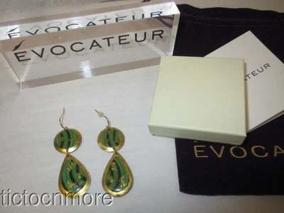 DESIGNER EVOCATEUR MALACHITE TEAR DROP ELEMENTS EARRINGS MI-402 RETIRED NOS - Image 1 of 4