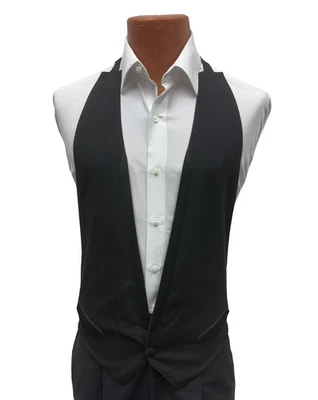 Men’s Black Open Back Tuxedo Vest – Size Cadet 34–36 | Lord West | 100% Wool - Image 1 of 2