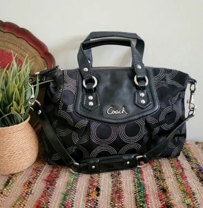 Authentic Coach Ashley Dotted OP Art Satchel Hand Bag Purse Black - Picture 1 of 7