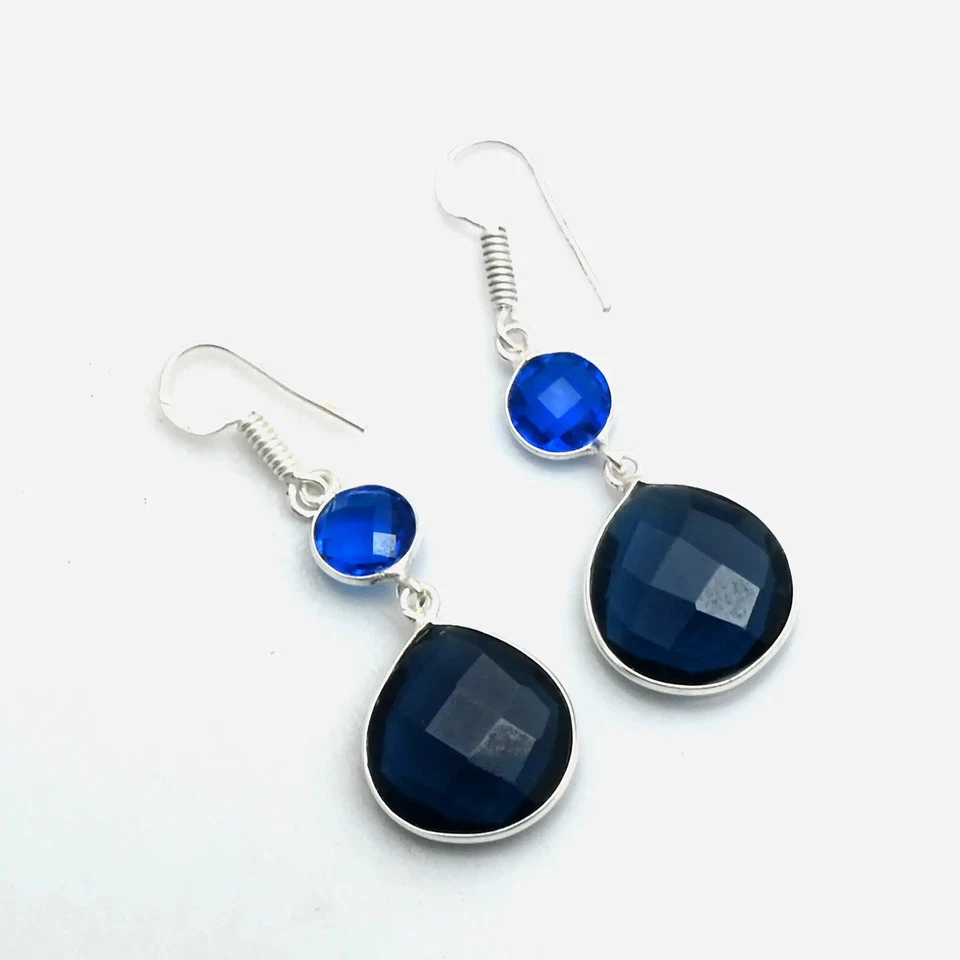 Brincos pendurados femininos de pedra preciosa de tanzanita feitos à mão 1,8" AE-11525 - Imagem 1 de 1