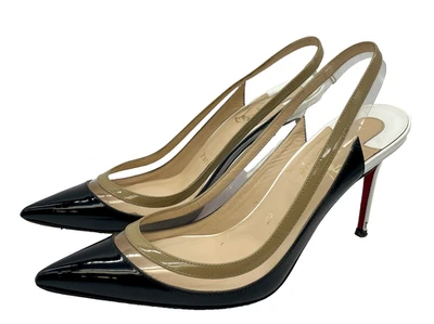 Christian Louboutin Paulina Slingback Pumps Black Patent Leather PVC 35.5 US 5.5 - Image 1 of 4