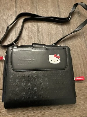 Funda Hello Kitty Negra iPad Tablet Portafolio #KT43488 Correa de Bolsillo Bolso Mensajero Foto 1 de 4