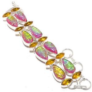 Pink Triplet Fire Opal, Citrine 925  Silver Jewelry Bracelet 7-8" p900