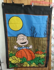 Peanuts LINUS IN THE PUMPKIN PATCH 29" × 42" Garden Flag two sided cartoon - Picture 1 of 5