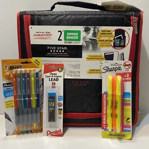 FIVE STAR 2" Zipper Binder With Bonus Pencils, Lead, Highlighters Handle Red - Picture 1 of 12