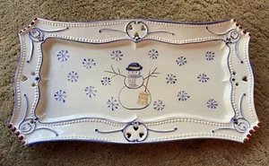 Plato de cerámica de muñeco de nieve de Navidad pintado a mano Portugal 15 1/2” X 8 1/2” - Imagen 1 de 5