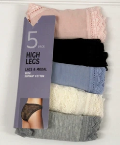 ex M & S Ladies 5 Pack Lace & Modal Supima Cotton High Legs Briefs Sizes 8 to 20 - Picture 1 of 17
