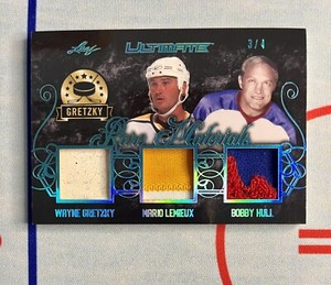 2020 Leaf Ultimate Rare Materials Wayne Gretzky + Mario Lemieux + Bobby Hull /4