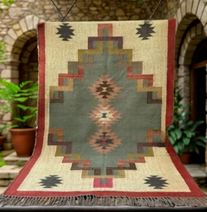 Wool Jute Vintage Kilim Rug tribal southwestern kilim rug moroccan navajo rug - Picture 1 of 3