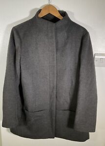 Manteau 100 % laine gris Jaeger Royaume-Uni 14 poches doublé boutonné