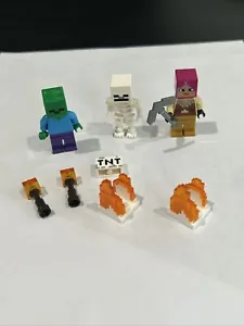Lego Minecraft Minifigures + Accessories pixel fire Huntress Zombie TNT Torch - Picture 1 of 5