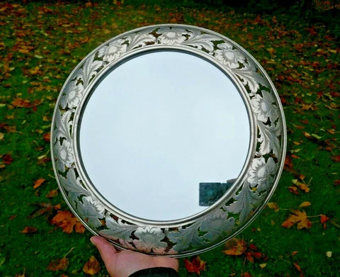 Antique Durgin Sterling Wall Mounted Mirror  , Victorian Display Plateau Mirror Cover