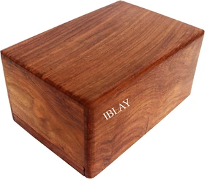 Sheesham Wood Urn - Xx-Large (9.5" X 7.5" X 5.25") Hand Carved Brown Urn with Sl - Picture 1 of 5