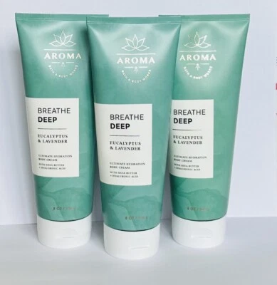 3 Bath & Body Works AROMA BREATHE DEEP EUCALYPTUS & LAVENDER Body Cream 8oz NEW! - Image 1 of 2