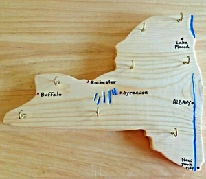 Home Made Wood Polyurethane Coated Key Holder Shape of New York State - Picture 1 of 2