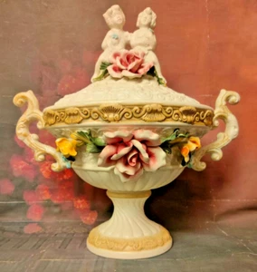 🌟Capodimonte Cherub Lidded Bowl Urn 1238/2 Italy 36cm Ornate Rococo Masterpiece - Picture 1 of 13