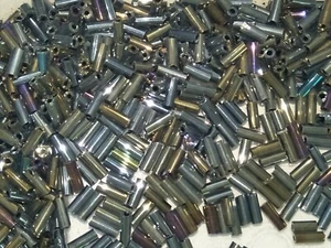 40g gunmetal metallic rainbow glass bugle beads 4-6mm (b1020) - Picture 1 of 2