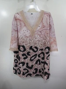 Nuevo Top Mujer Sin Marca Talla 3XL Rosa Negro Manga Corta Cuello en V Ribete de Encaje - Imagen 1 de 3