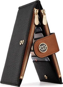 Leather Wallets for Women RFID Blocking Slim Bofild Purse Card Holder with Zippe - Picture 1 of 12