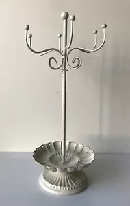 Shabby Chic Metal Jewelry Tree Distressed Off White Cream Victorian Vintage - Picture 1 of 12