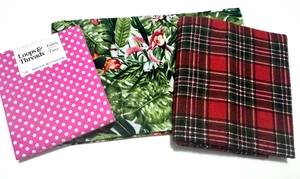 3 Fat Quarters ... 3 Different Designs -Pink Dots. Green Tropical, Plaid Flannel - Picture 1 of 4