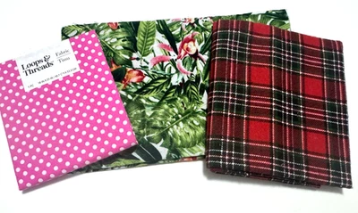 3 Fat Quarters ... 3 Different Designs -Pink Dots. Green Tropical, Plaid Flannel - Image 1 of 4