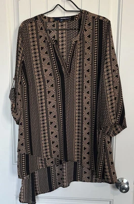 Top abstracto denim talla grande 24/7 talla 22W marrón y negro mangas 3/4 Foto 1 de 3