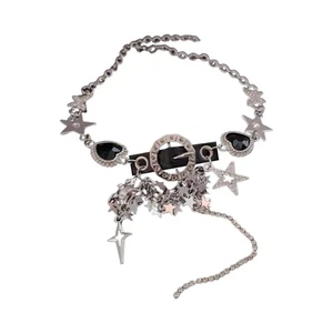 Punk Star Pendant Choker Necklace Shiny Crystal Tassel Necklace Jewelry-Gifts - Picture 1 of 8