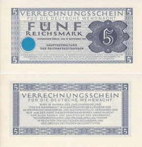 Verrechnungsschein Deutsche Wehrmacht, 5 Reichsmark 1944, Ros.512, f.ksfr. - Picture 1 of 1