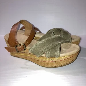 Maurices, Wedged Sandals, Olive And Tan Open Toed￼ Size 7 Ladies Memory Foam EUC - Picture 1 of 9