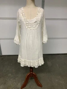 Vestido Urban Mango 2 Piezas Marfil Blanco Algodón Slip Combo Boho Corto Encaje Detalle M - Imagen 1 de 18
