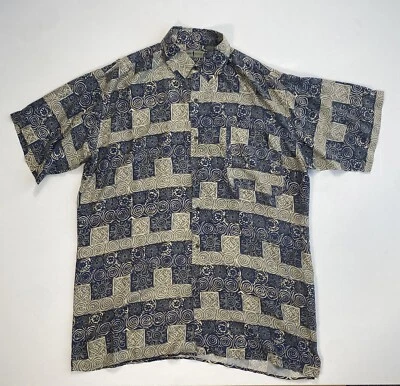 Camisa masculina Robert Stock XLT 100% seda botão leve arte abstrata moderna - Imagem 1 de 4