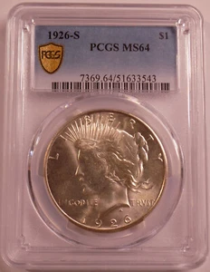 1926-S $1 Peace Silver Dollar PCGS MS 64 - Picture 1 of 4