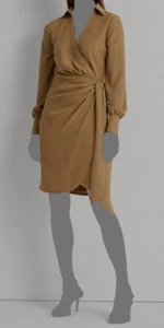 Lauren Ralph Lauren Women's Gold Double-Faced Georgette Wrap Dress Size 12 - Picture 1 of 1
