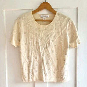 Vintage Cotton Embroidered Knit Short Sleeve Sweater Size Small - Picture 1 of 6