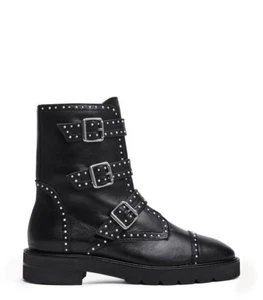 Stuart Weitzman Black Leather Studded Biker Jesse Lift Ankle Boots Size 5 - Picture 1 of 10