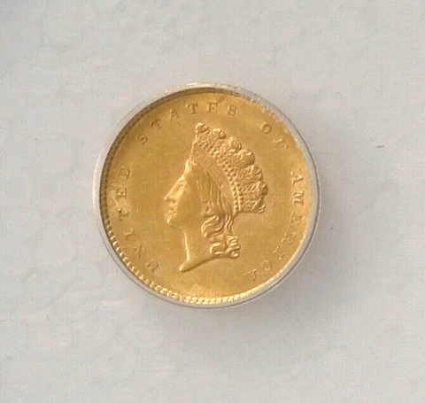 1854 $1 Type 2 Indian Princess Small Head Gold Dollar Coin ANACS AU 53 Cover