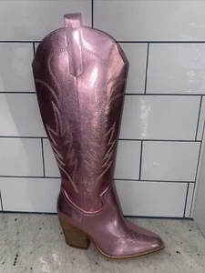 Decoration Cowgirl Boot *Only Right Shoe* Amputee Western Sz 6 Shiny Pink Cowboy - Picture 1 of 7