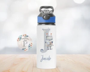 Personalised Robot Metal Water Drinks Bottle Spill Proof Bottle - Picture 1 of 2