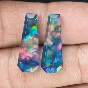 Ammolite Doublet Coffin Matched Pair Step Cut Loose Gemstone Cabochon 8 x 22 mm - Picture 1 of 8