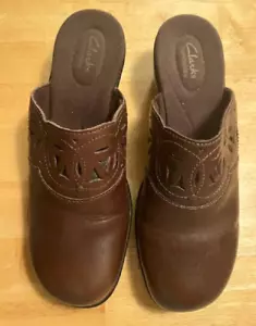 Clarks Bendables Women Clogs Mule Brown Leather Cushions Size 9 M - Picture 1 of 4