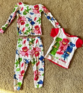 PJ Masks Girls 1 Short Sleeve 1 long sleeve 1 Pant Pajama Set Size 2T White - Picture 1 of 5