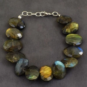 Royal 155 Cts Natural Blue Flash Labradorite Beaded Jewelry Bracelet SK 20 E467 - Picture 1 of 5