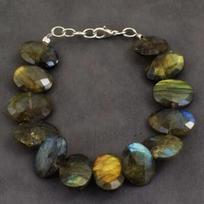 Royal 155 Cts Natural Blue Flash Labradorite Beaded Jewelry Bracelet SK 20 E467 - Image 1 of 4