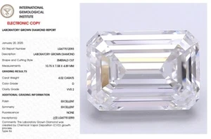 4.02 Emerald Lab Grown Diamond For Engagement Ring IGI Certified - Picture 1 of 11