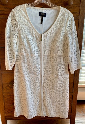 OFF WHITE Abito corto Laundry Sheli Segal LA Petities pizzo bianco sporco taglia 6P