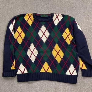 Suéter Embassy Row Hombres L Azul Verde Argyle Diamante Algodón Retro Preppy De Colección - Imagen 1 de 9