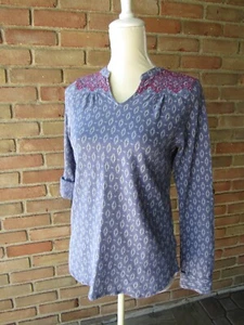 Damen XS Aventura Pullover Blau Muster Tunika 100% Bio Baumwolle Struktur Shirt - Bild 1 von 19
